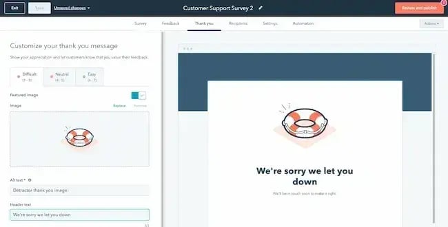 customize thank you messages for your form